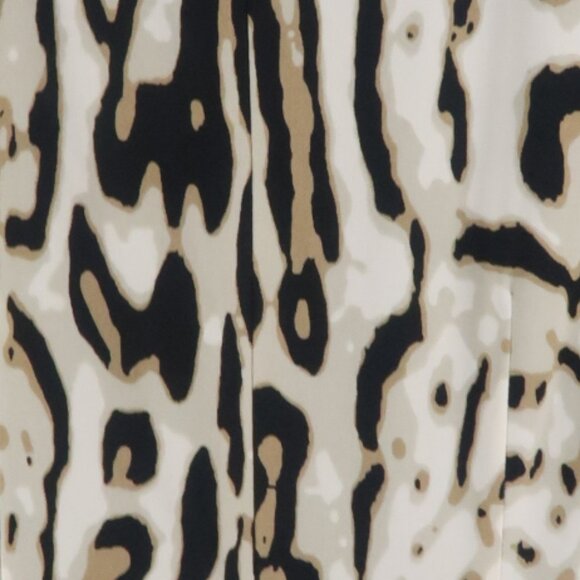 TAHARI ASL CREAM TAN & BLACK ANIMAL PRINT 3/4 SLEEVE MOCK WRAP MIDI DRESS SIZE 2 - Picture 12 of 12